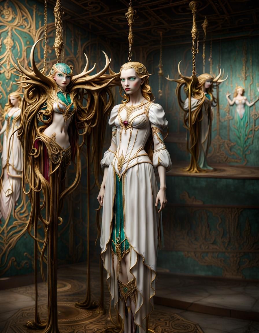 Regal waiffish slender tall youthful blonde haired girl stay...