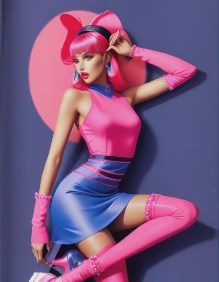 Retrofuturistic Fashion Illustration in Hot Pink and Indigo