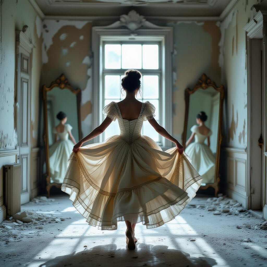 Ethereal Dancer in Derelict Ballroom, Long Exposure