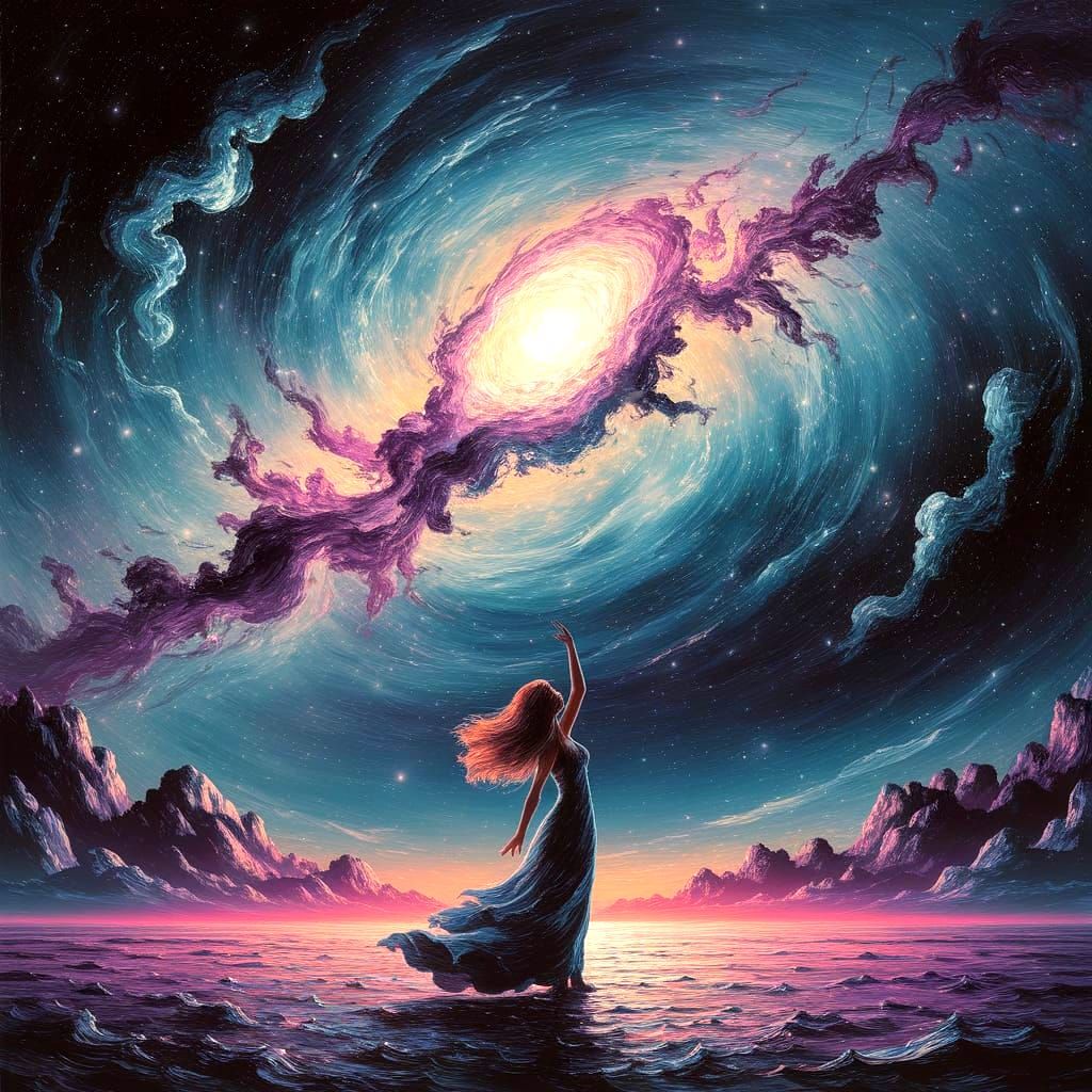 Cosmic Goddess in Surreal Impasto Oil Painting