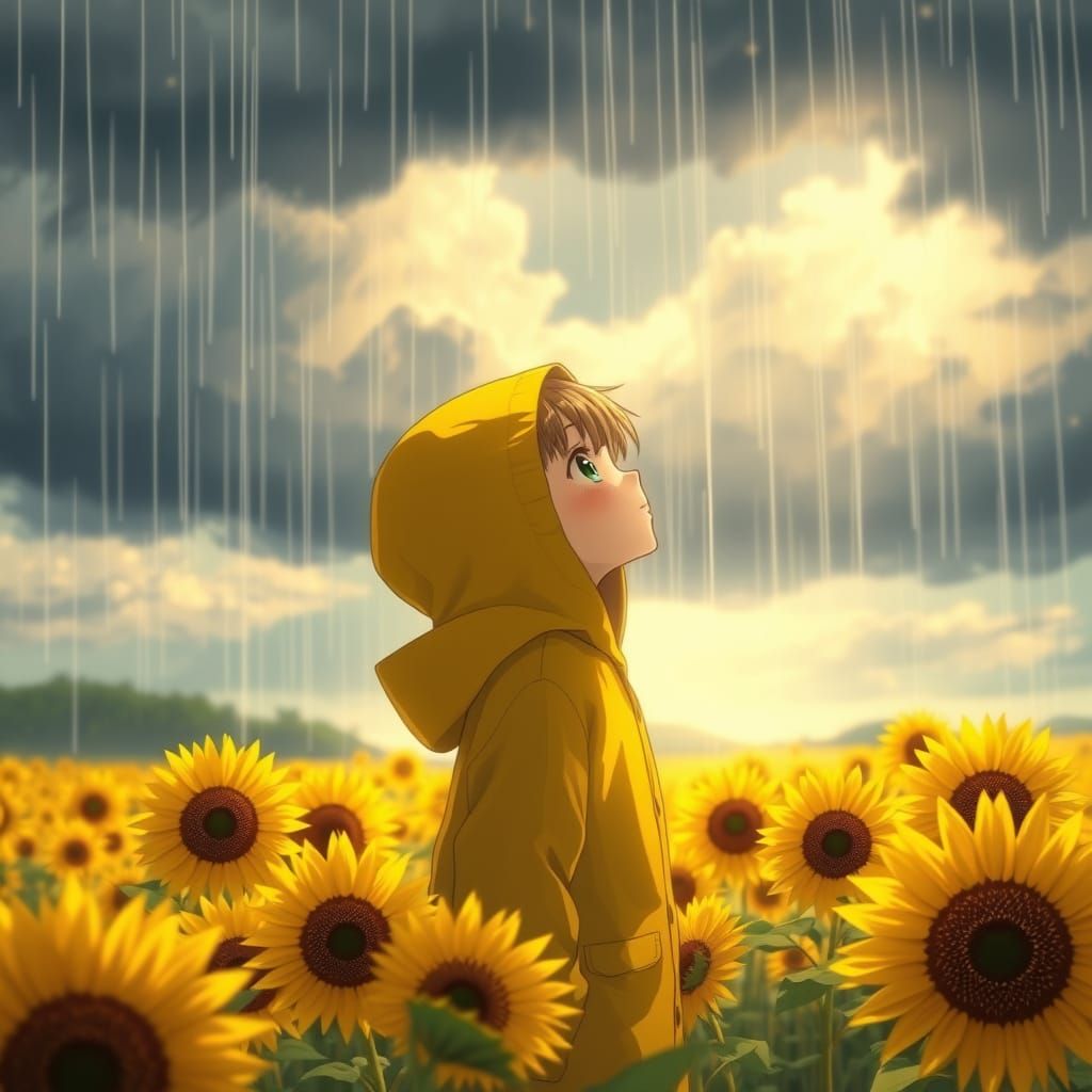 Girl in Sunflower Field: Ghibli Anime Key Visual