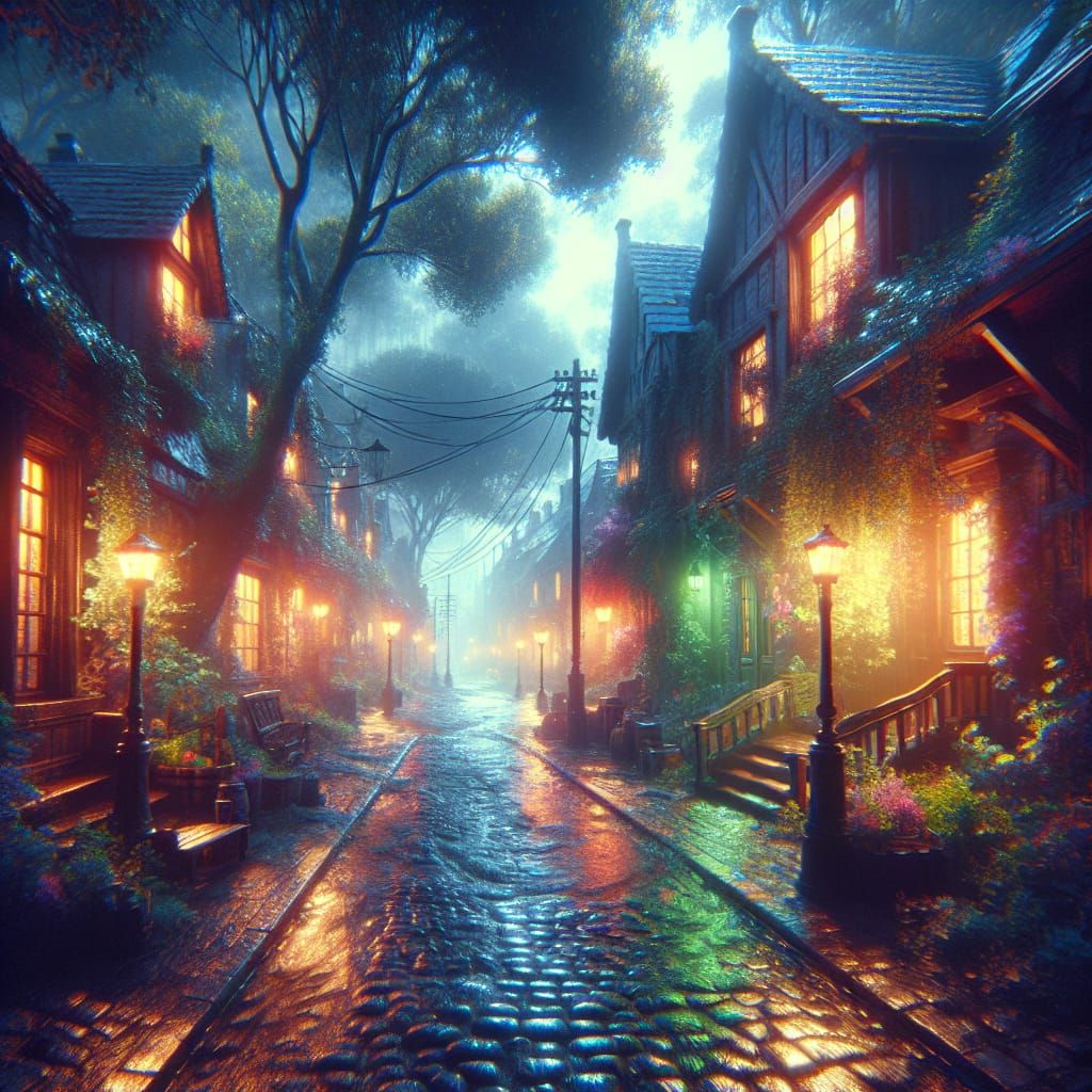 Rainy Suburban Street: A Detailed Matte Painting