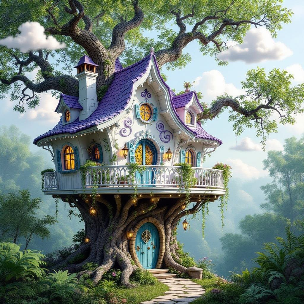 Whimsical Treehouse Mansion in Lush Forest