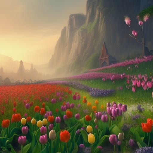 Fantastical Tulips in Detailed Matte Painting Style