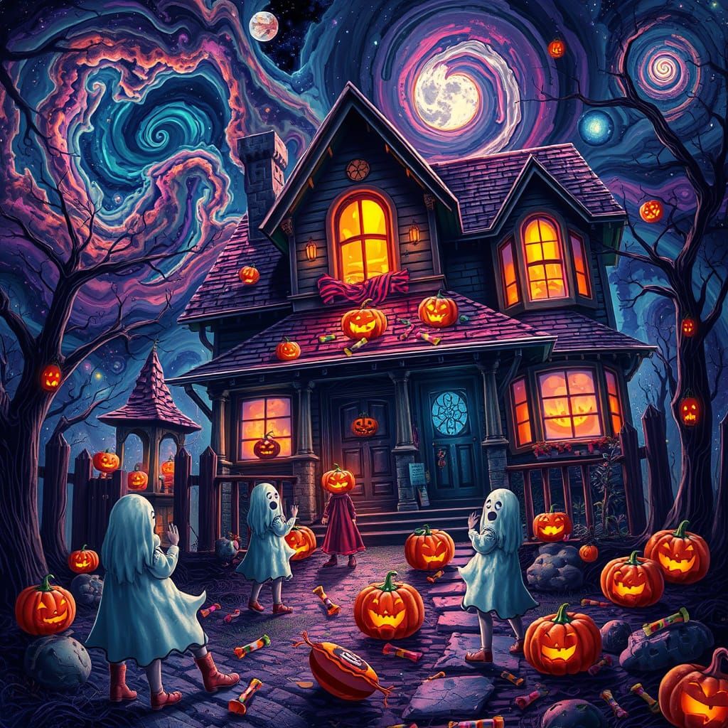 Haunted Halloween House in Astral Cosmic Glow