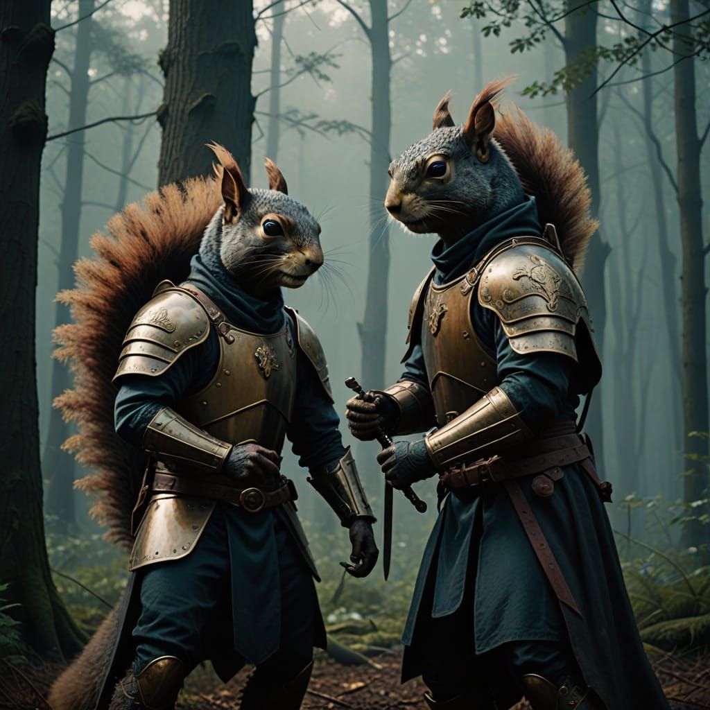 Squirrels Engage in Epic Duel with Swords and Walnut Shields...