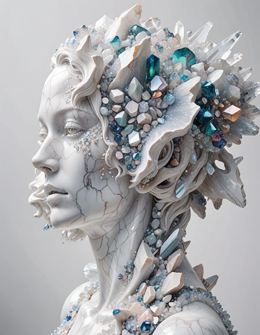 Emerging Marble Statue in Iridescent Hues