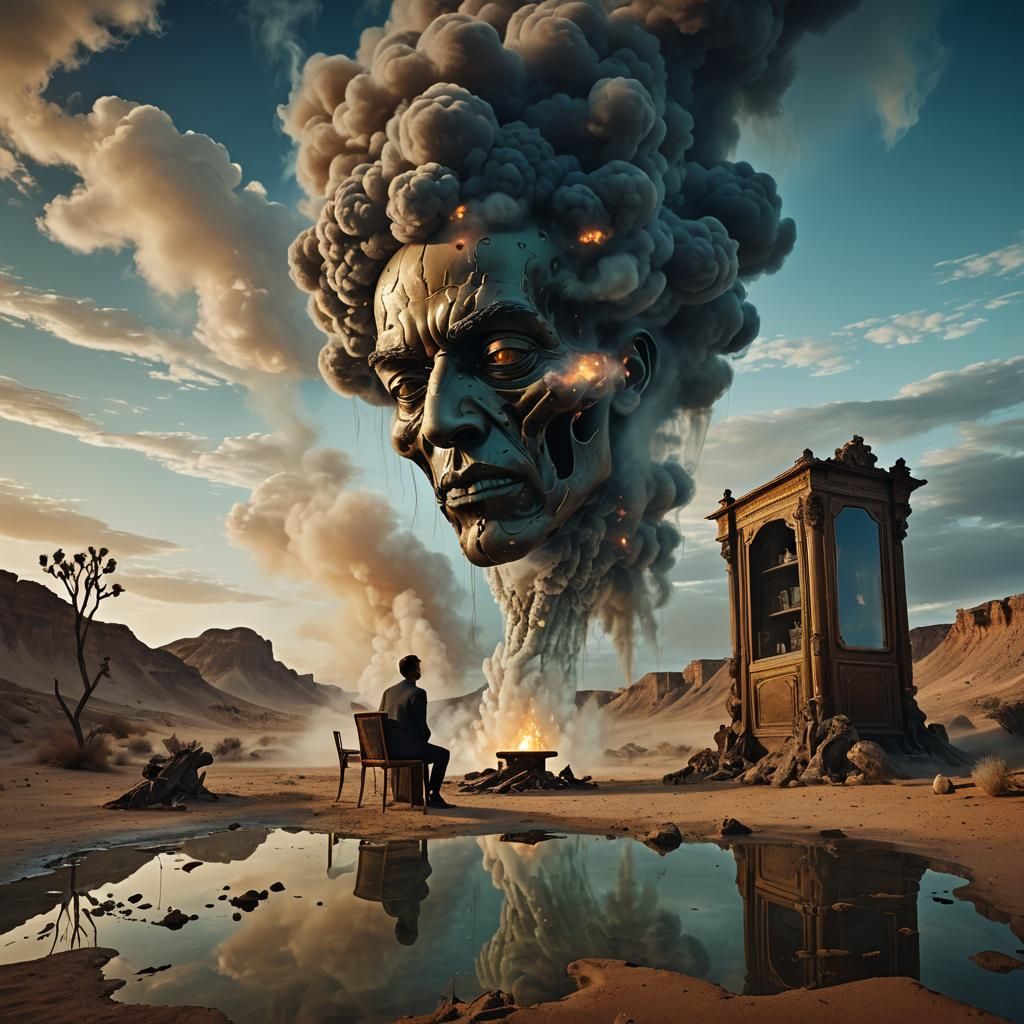 Surreal Desert Night With Dissolving Head