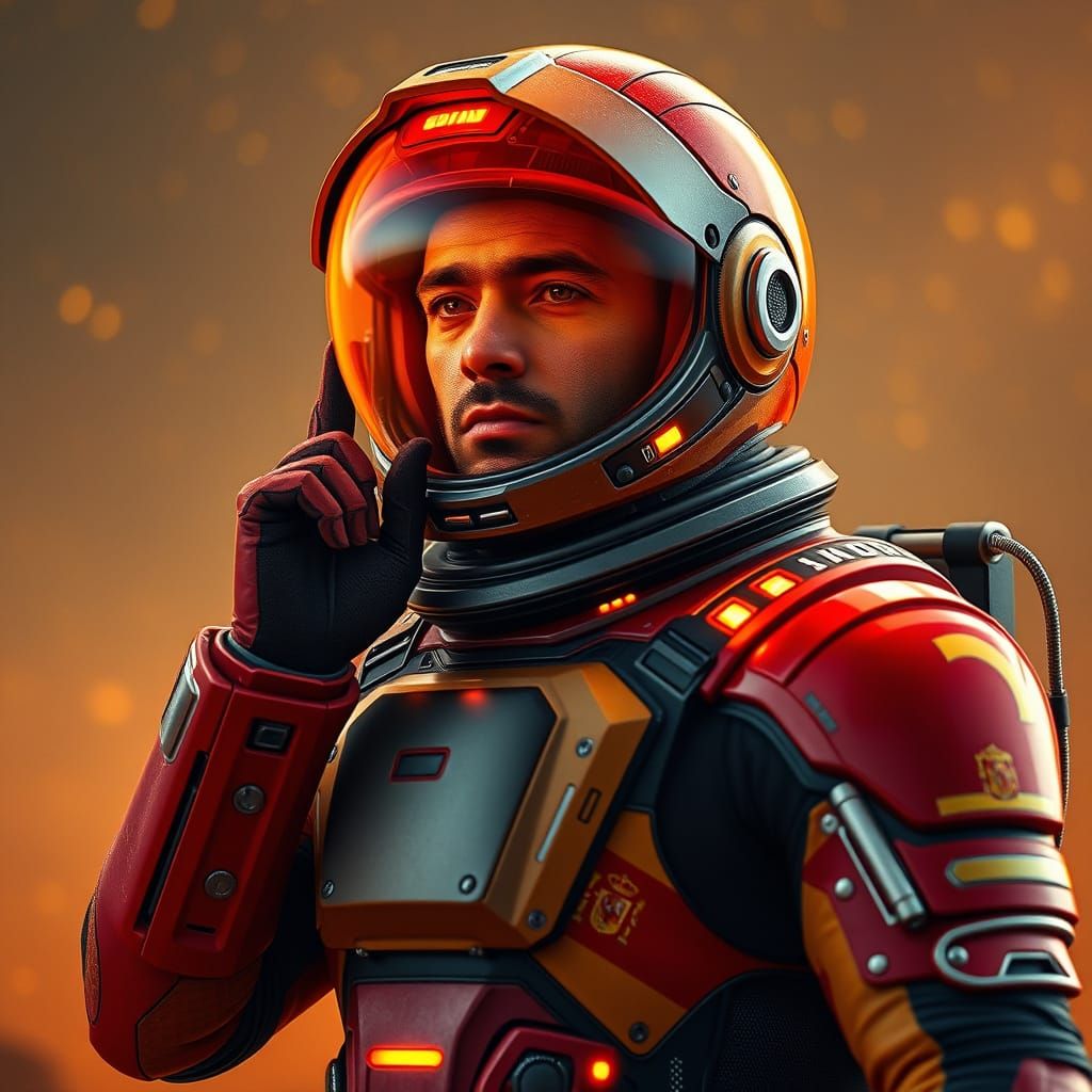 Futuristic Spanish Astronaut on Orange Planet