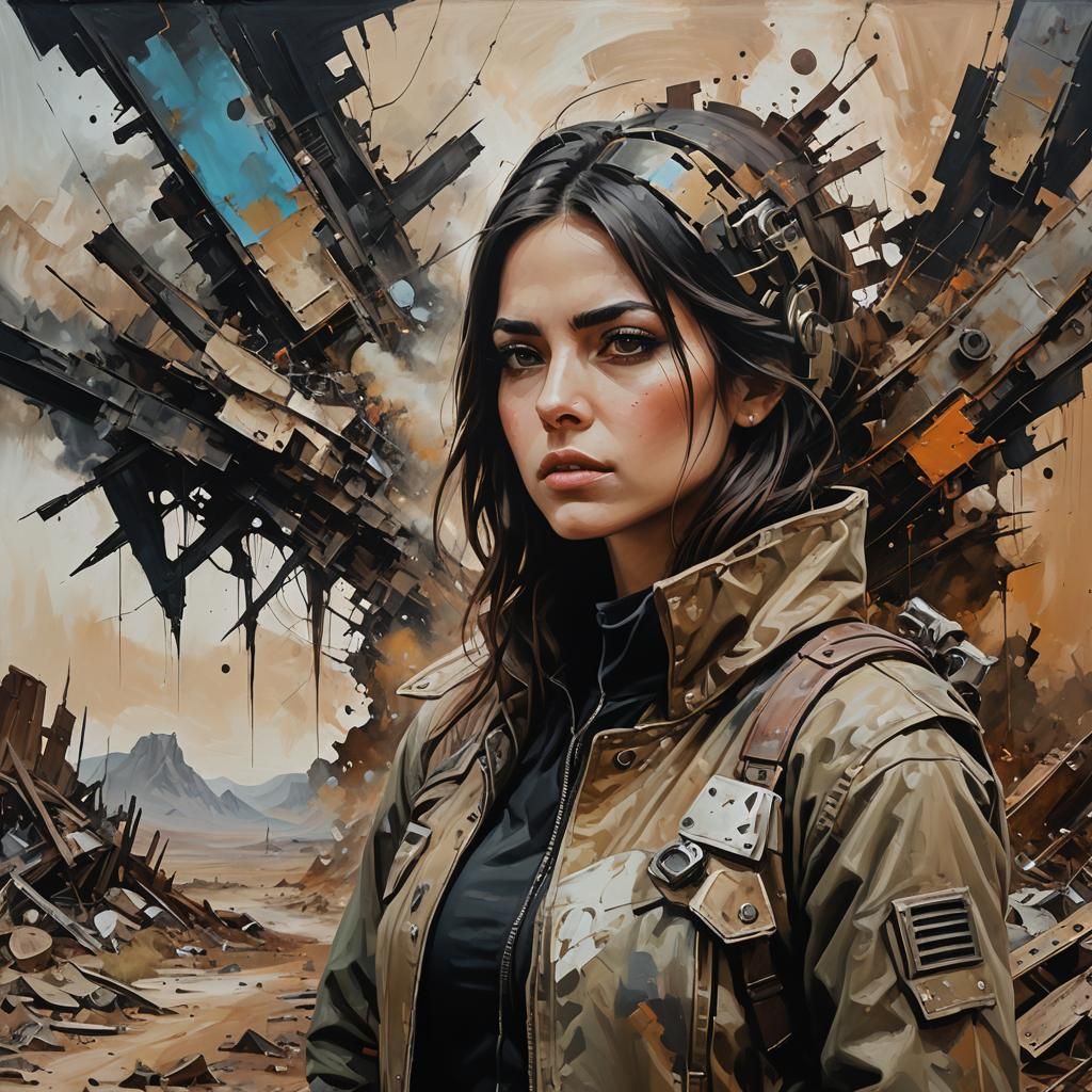 Wasteland Character in Abstract Style, Mid Shot