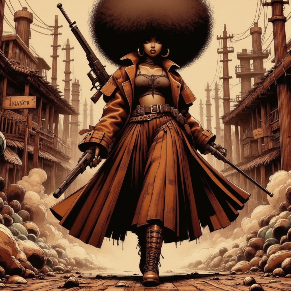 Fearless Afro-Beauty Warrior in Wild West Town