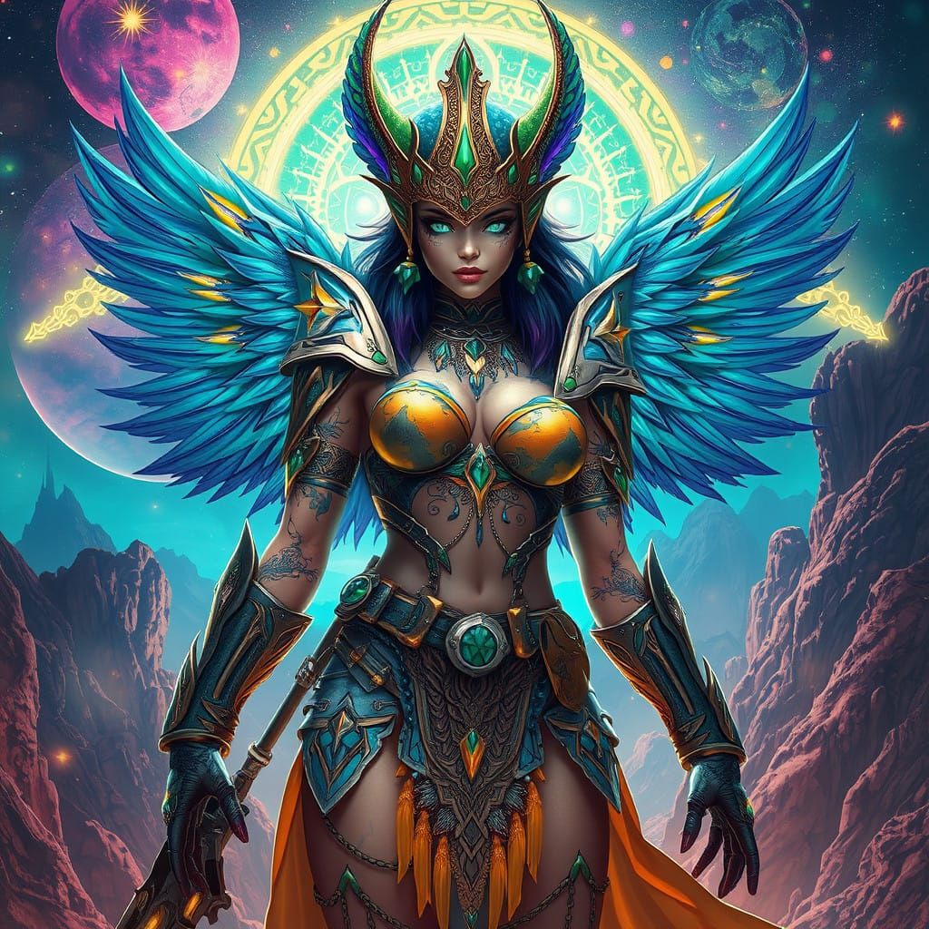 Cyberpunk She-Beast Bounty Hunter in Kaleidoscopic Futuristi...