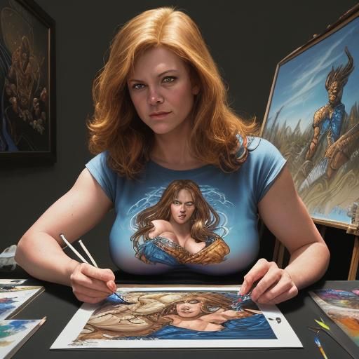 Comic Book Art Painting in Style of Mark Brooks