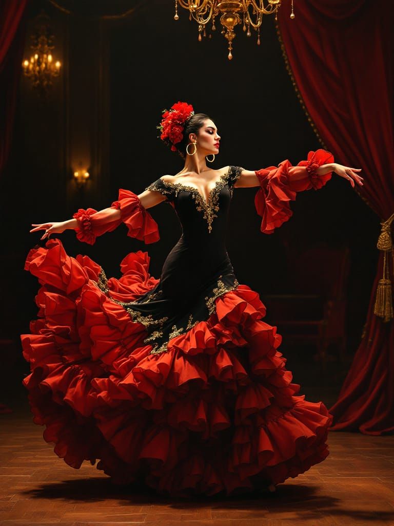 Flamenco Dancer in Dramatic Spotlight as Classical Realism P...