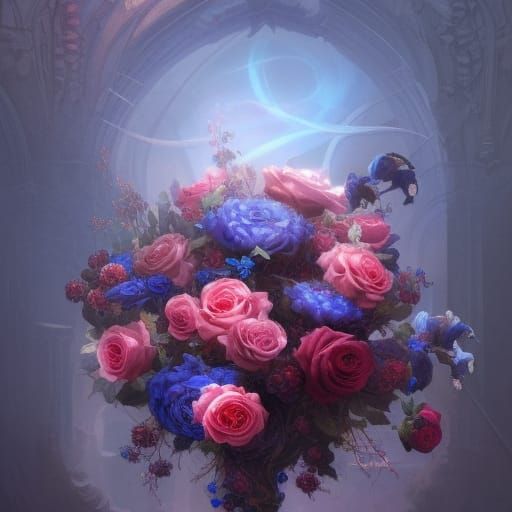 Enchanted Gothic Bouquet: Detailed Dark Fantasy Art