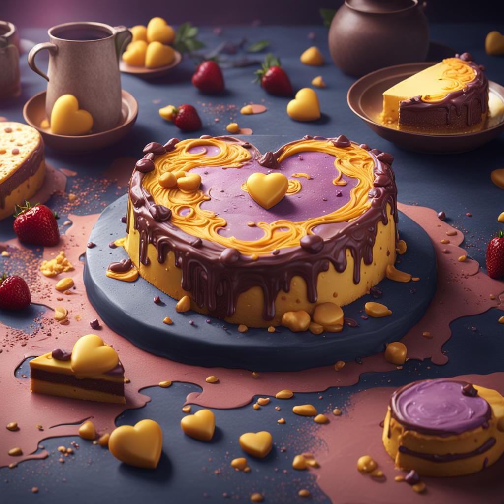 Heart Cheesecake Dessert in Detailed Matte Painting