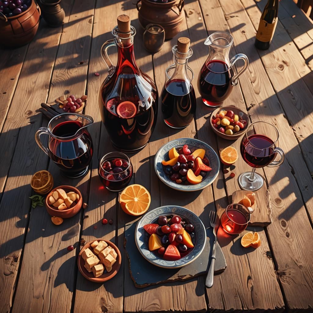 Sangria and Tapas Still Life in Triadic Colors