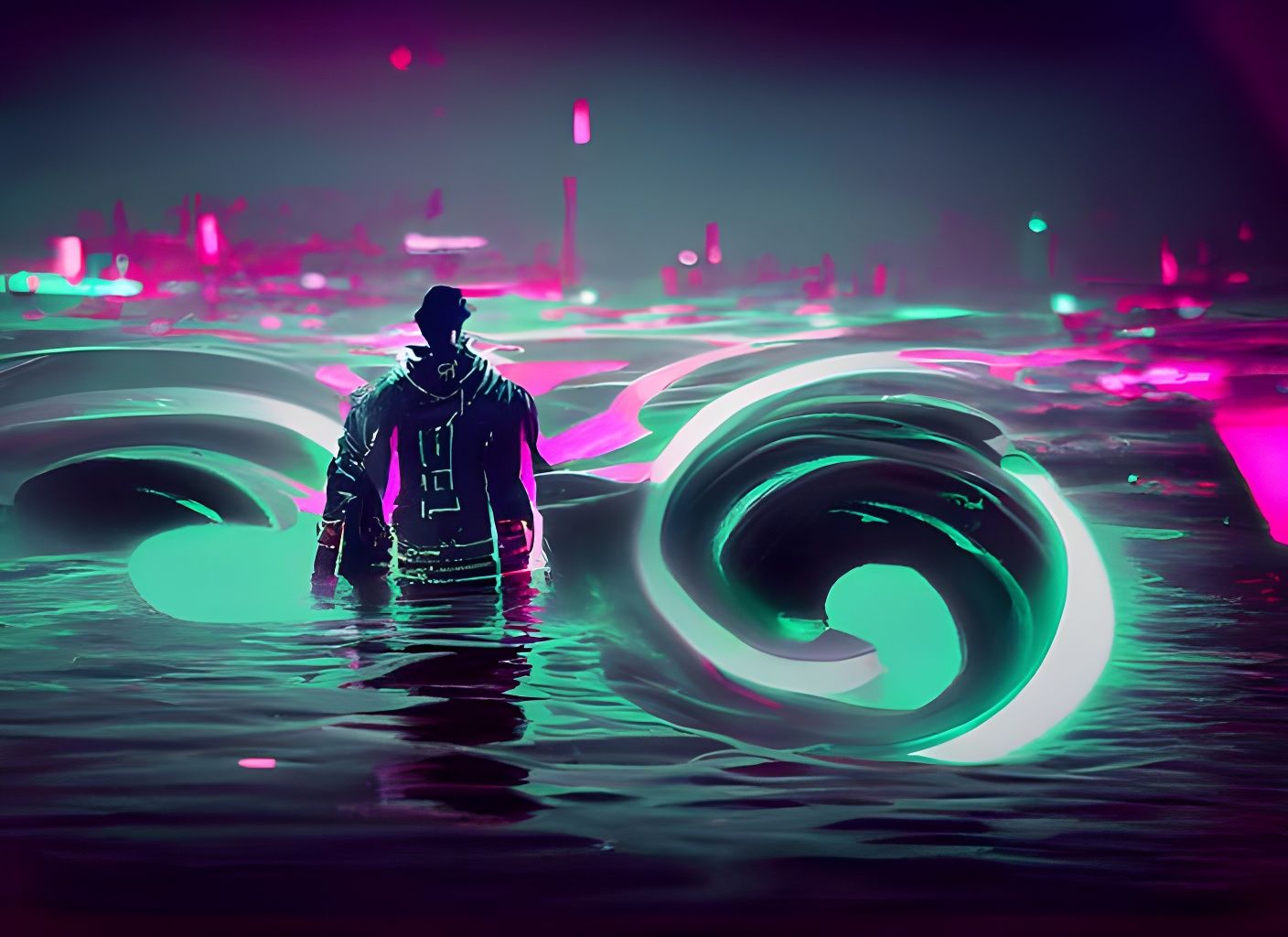 Man Creates Sound Waves in Neon Film Noir