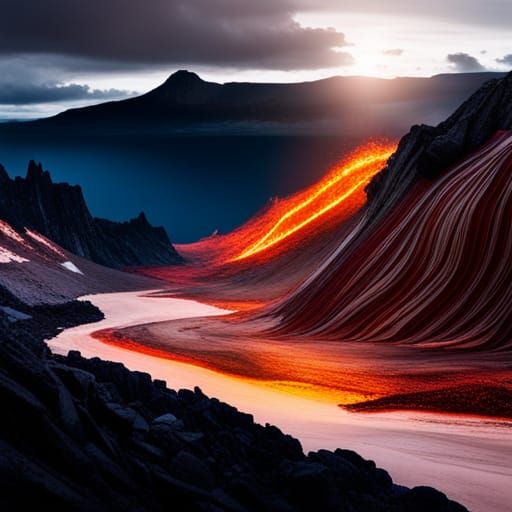 Epic Dark Fantasy Landscape with Volcano Diorama