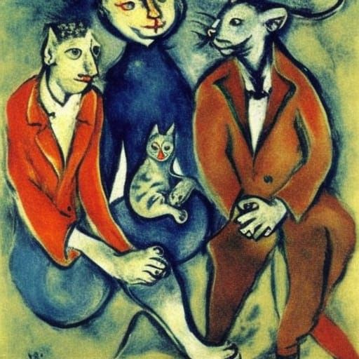 Cat and Mouse Play, Modern Expressionist Style