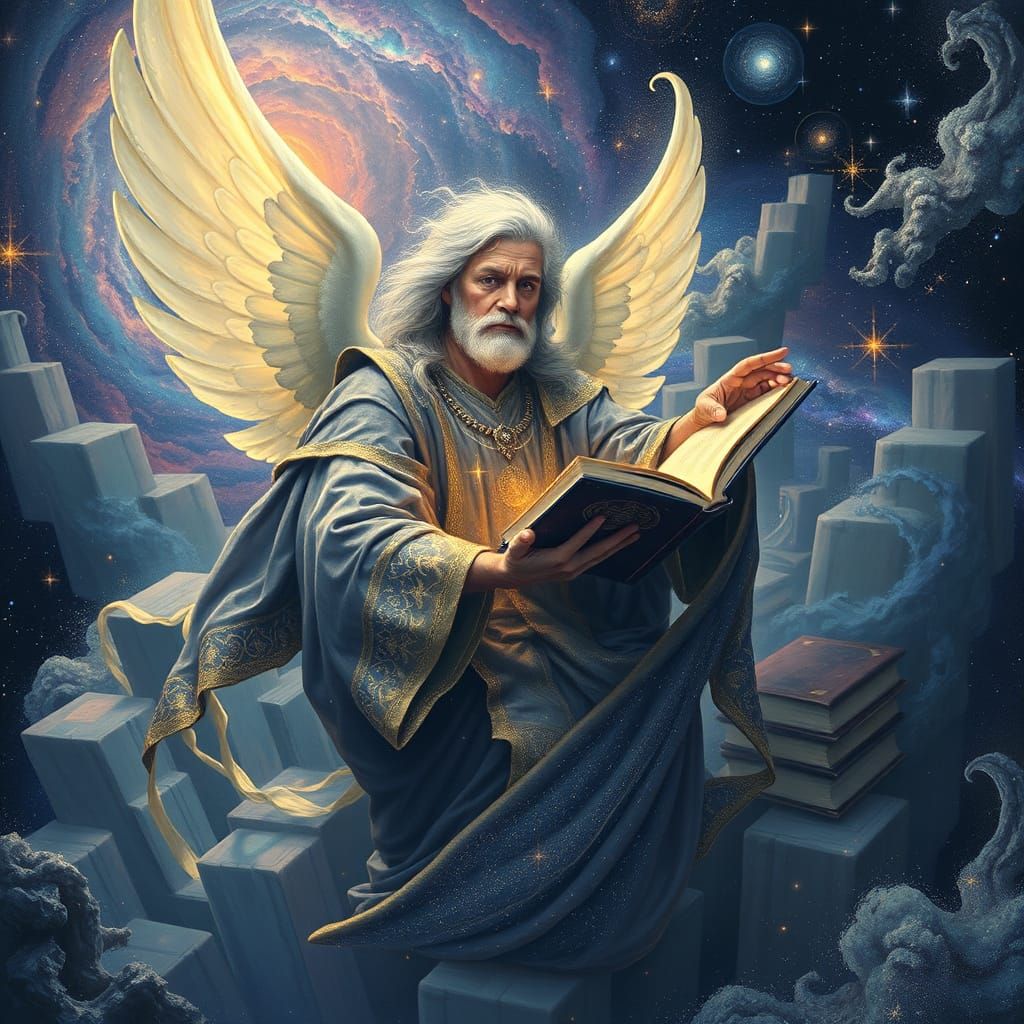 Celestial Librarian Drifting Through Cosmos in Ethereal Ligh...