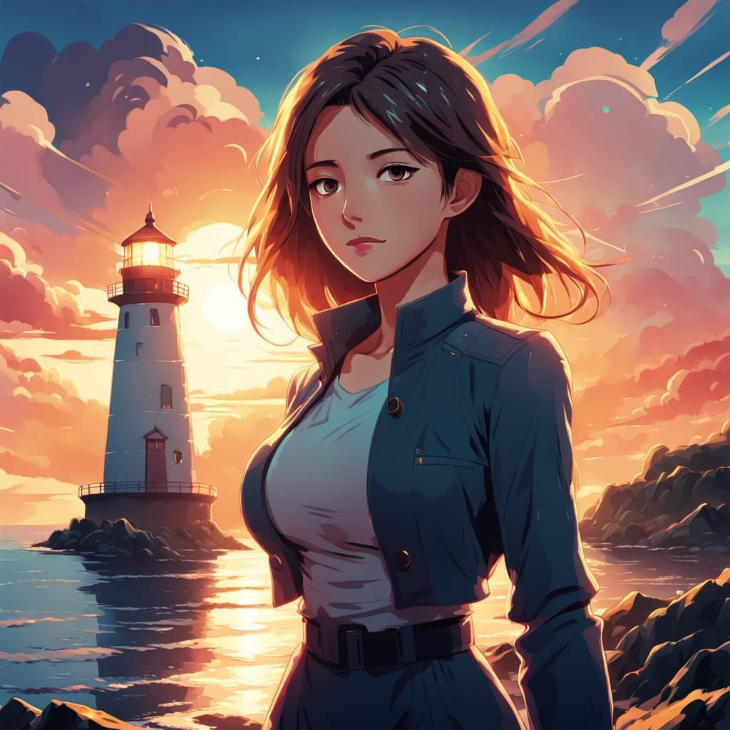 Anime Woman by Lighthouse in Manga Style