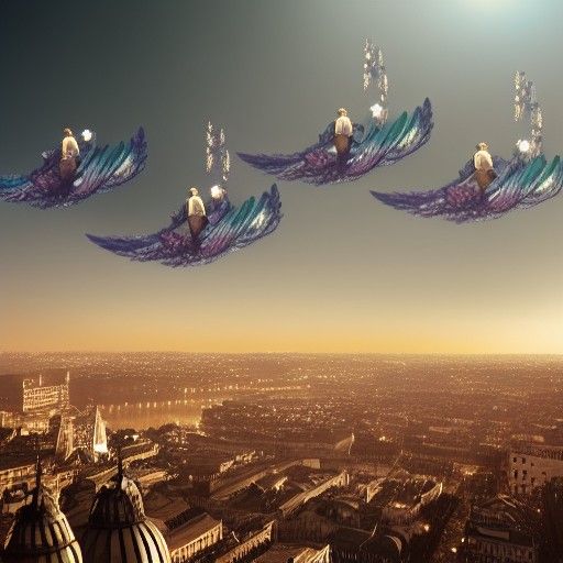 Angelic Orbs Float Over City: Matte Painting