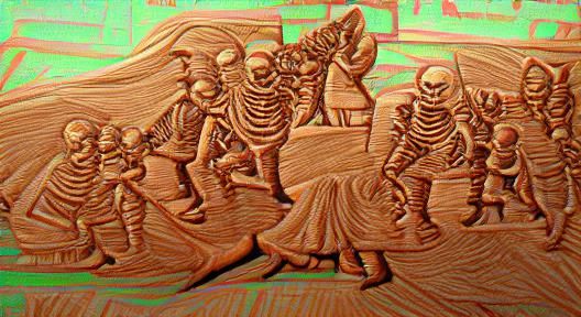 Trick-or-Treating Scene in 3D Woodcut Style