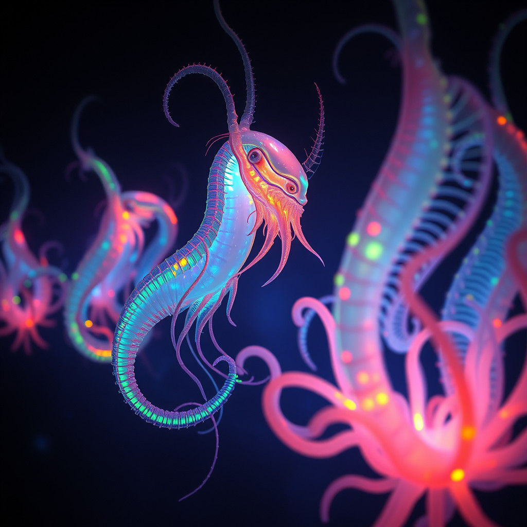 Bioluminescent Deep Sea Monsters in Biomechanical Style