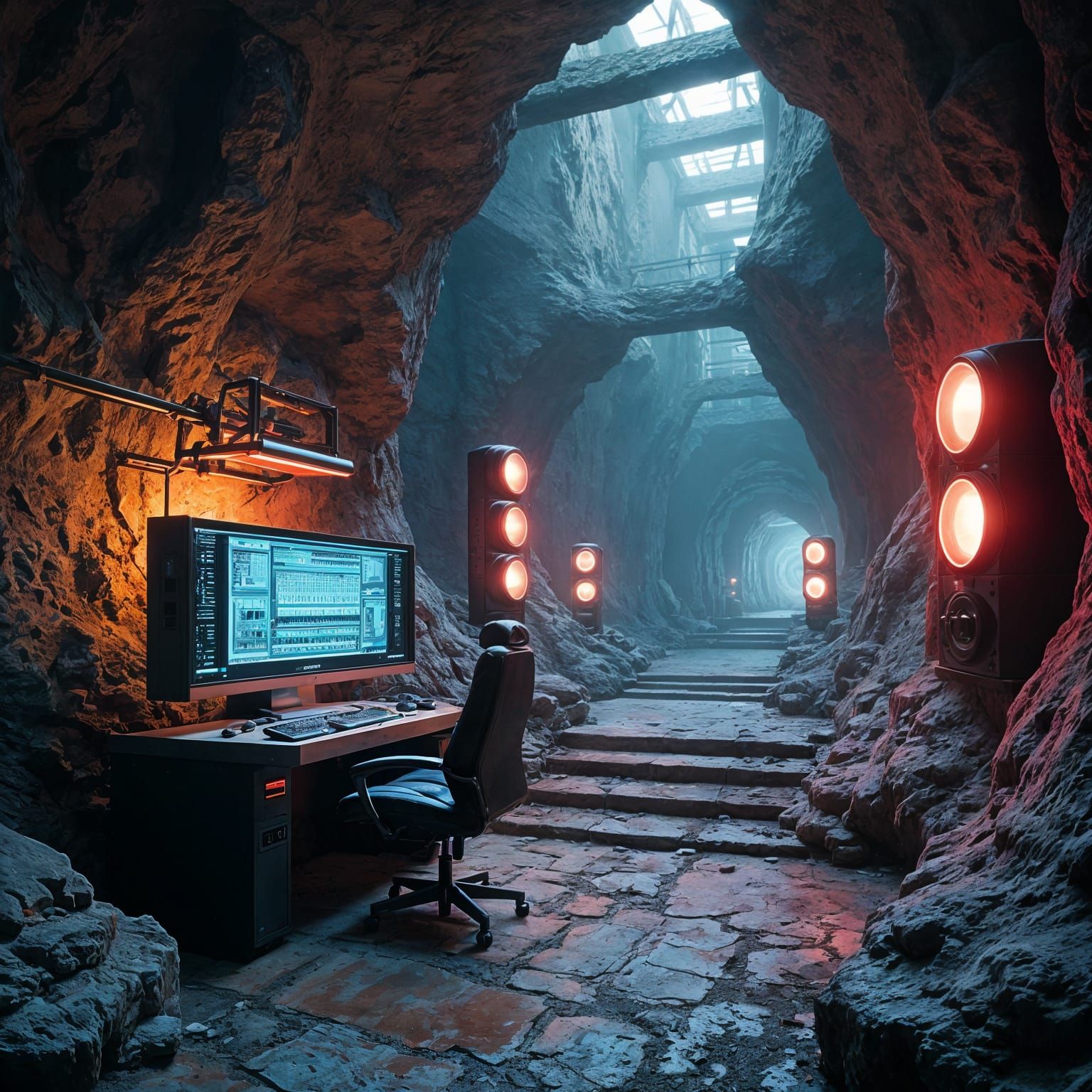 Surreal Futuristic Music Studio Hidden Within a Massive Rock...