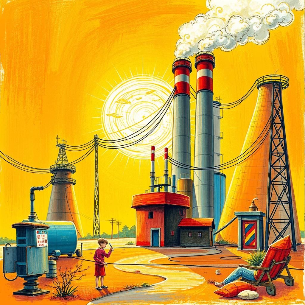 Whimsical Children's Power Plant in Colored Pencil Style
