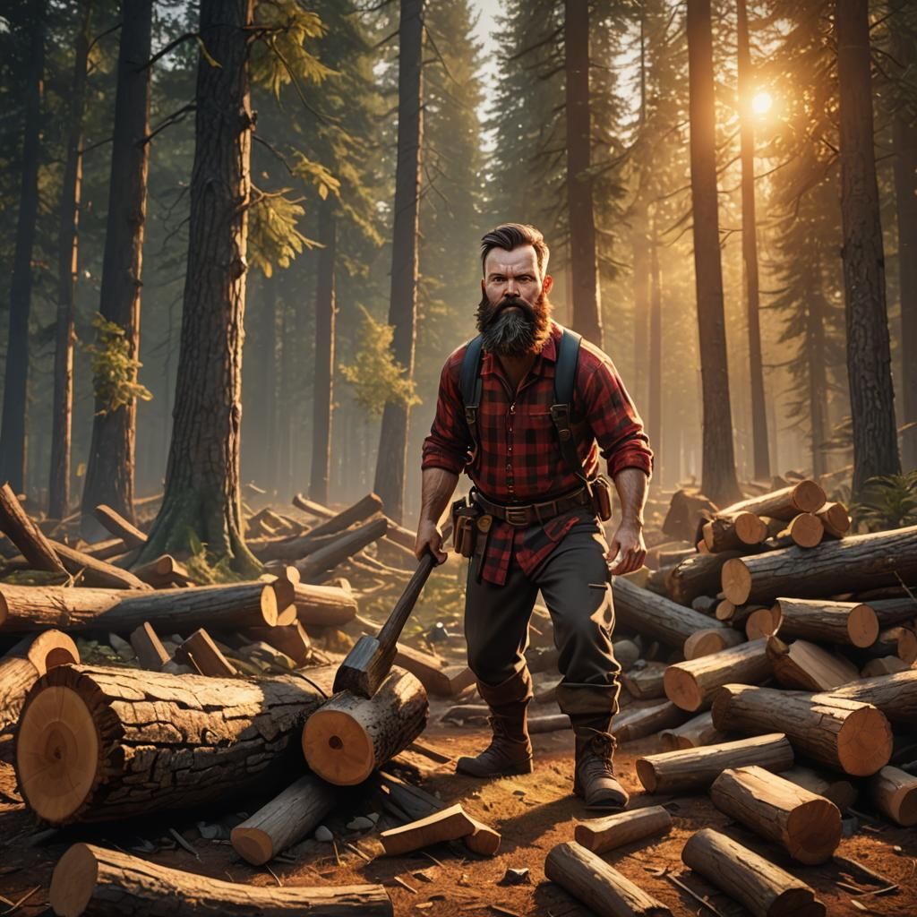 Baby Lumberjack Chopping Wood at Sunset