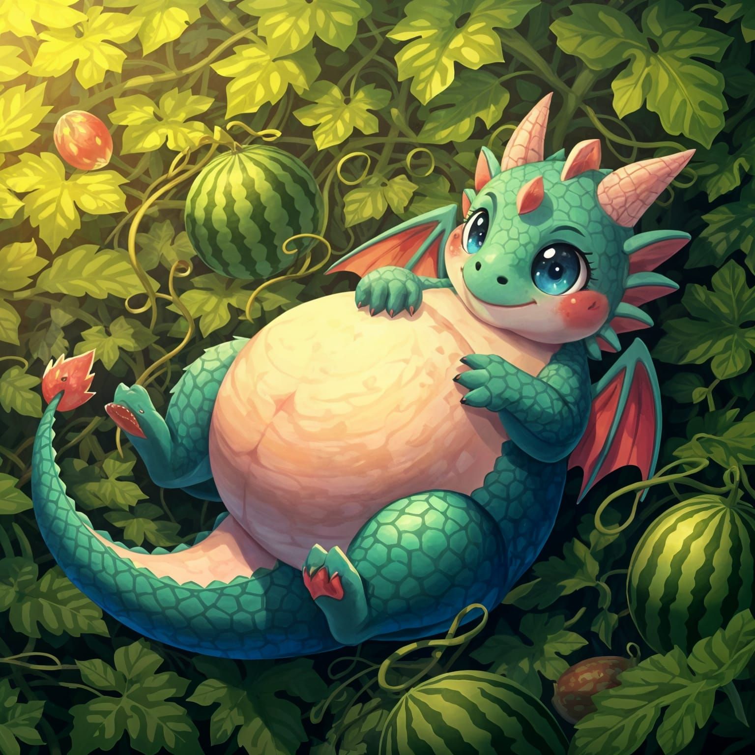 Watermelon Dragon Basks in Summer Sunshine