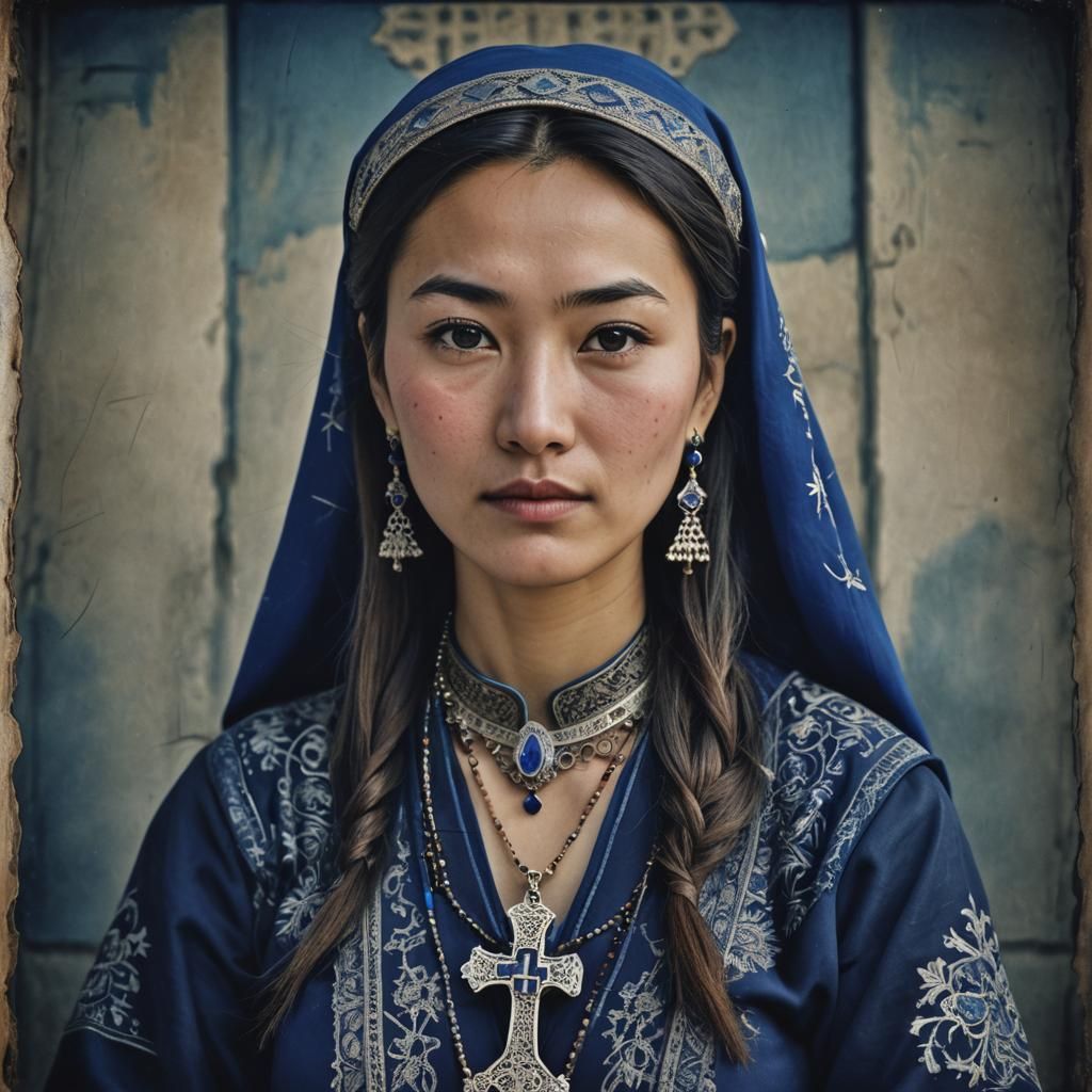 Uyghur Christian Woman Portrait in Traditional Dress