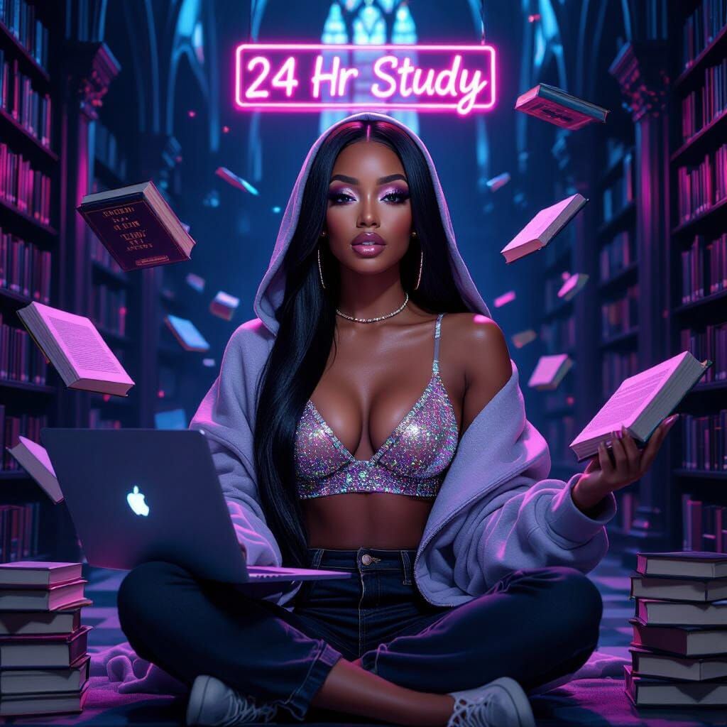 Midnight Library Baddie in Neon Cathedral