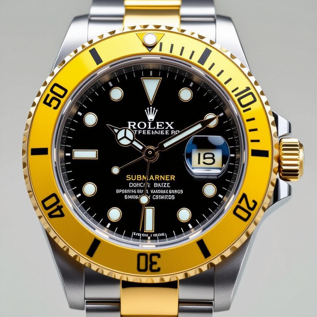 Stainless Steel Rolex Submariner with Yellow Bezel and Face