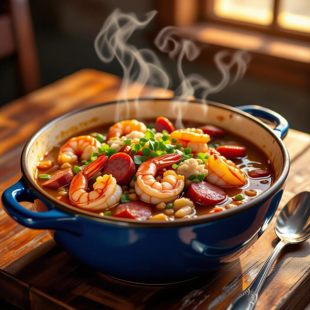 Hyper-Realistic Gumbo Bowl in Vibrant Comic Style