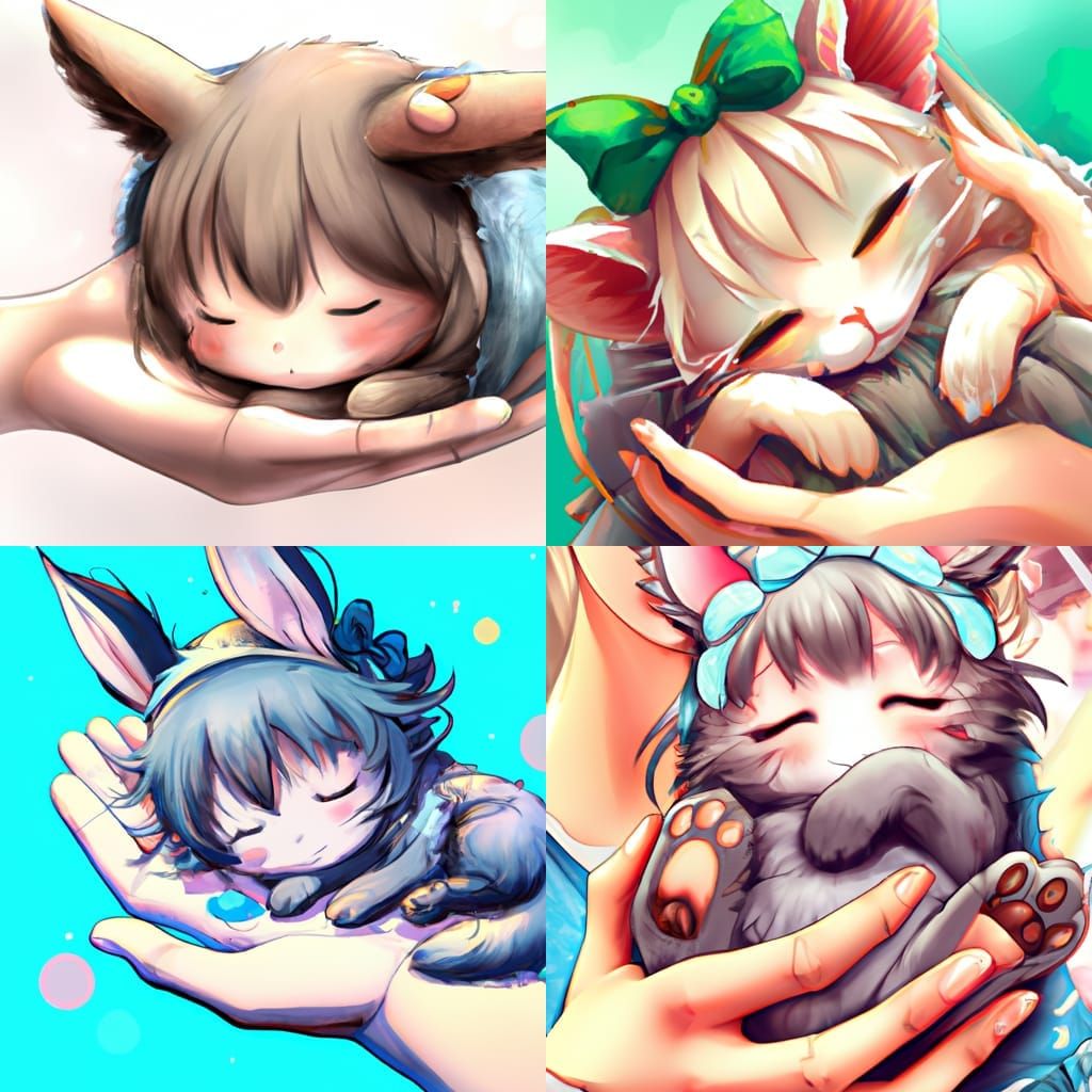 Anime-Style Cat with Bunny Ears Sleeping