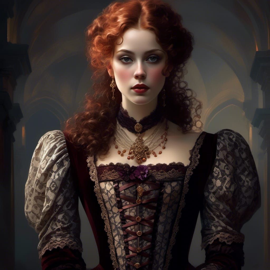 Rococo Lady in Velvet and Lace Portrait