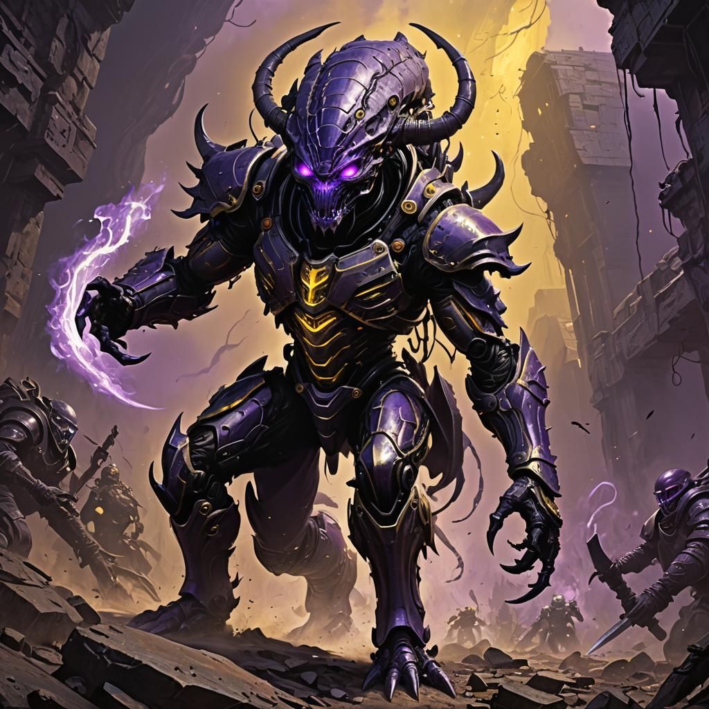 Armored Alien Invades Mine: Dark Fantasy Art