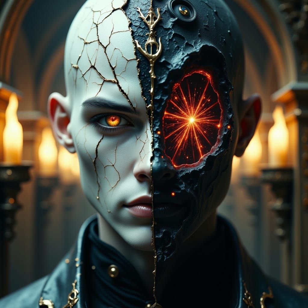 Ethereal Gothic Male Portrait with Fractured Skin