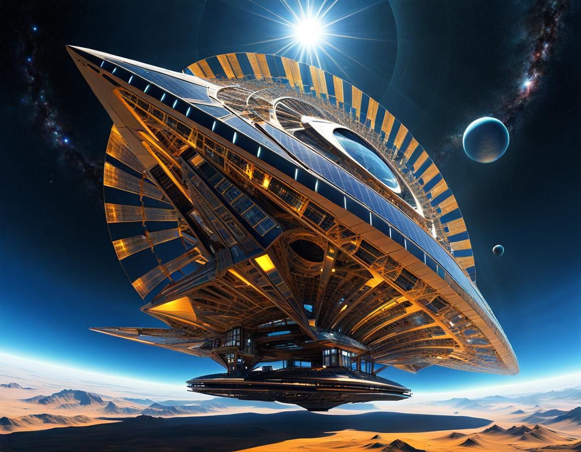 Fractal Retrofuturism Spaceship with Solar Sail