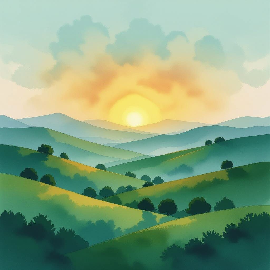 Alcohol Ink Landscape of Hazy Morning Hills