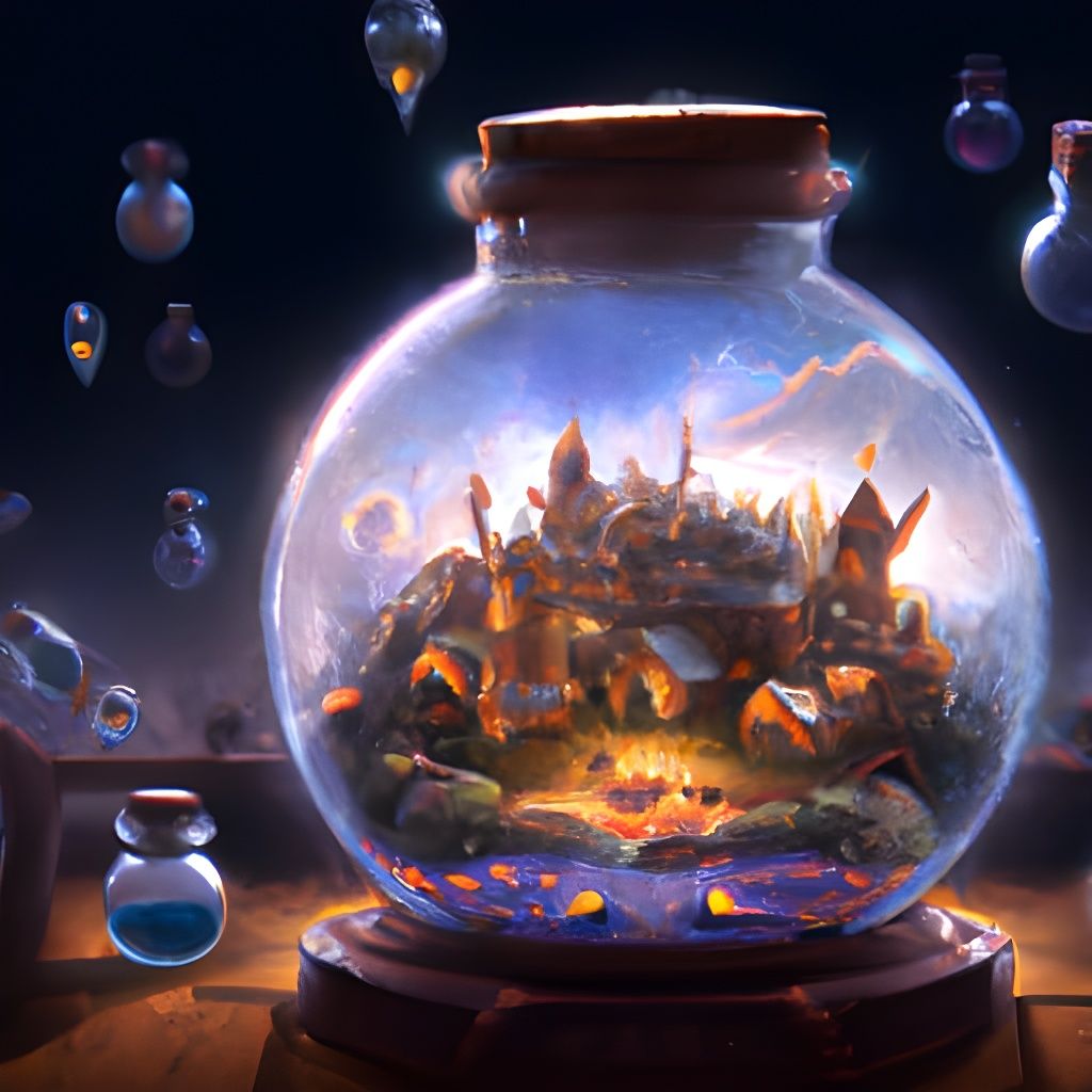 Magical Town Inside Jar: Digital Illustration