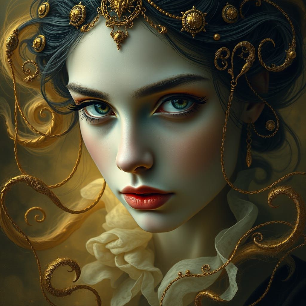 Surrealist Portrait in Golden Elegance