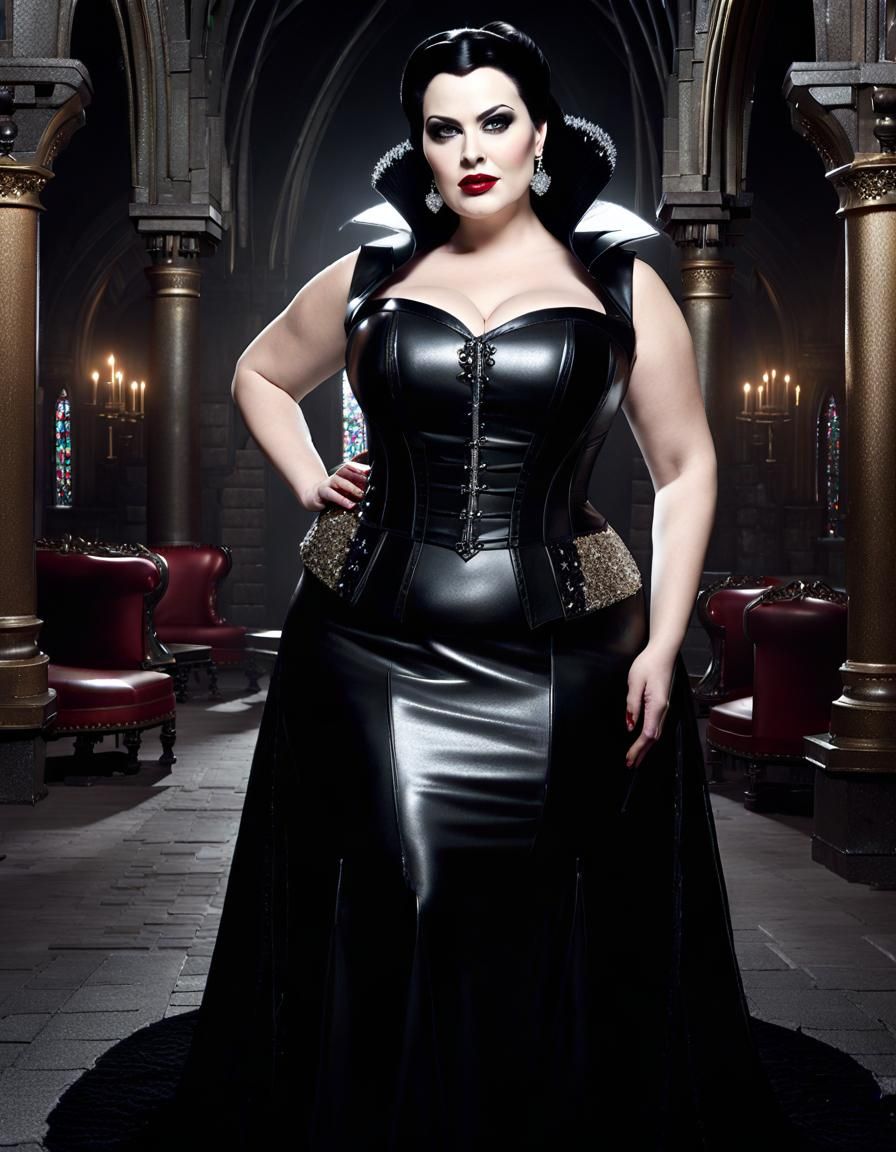Gothic Snow White Vampire Queen Sitting in Throne