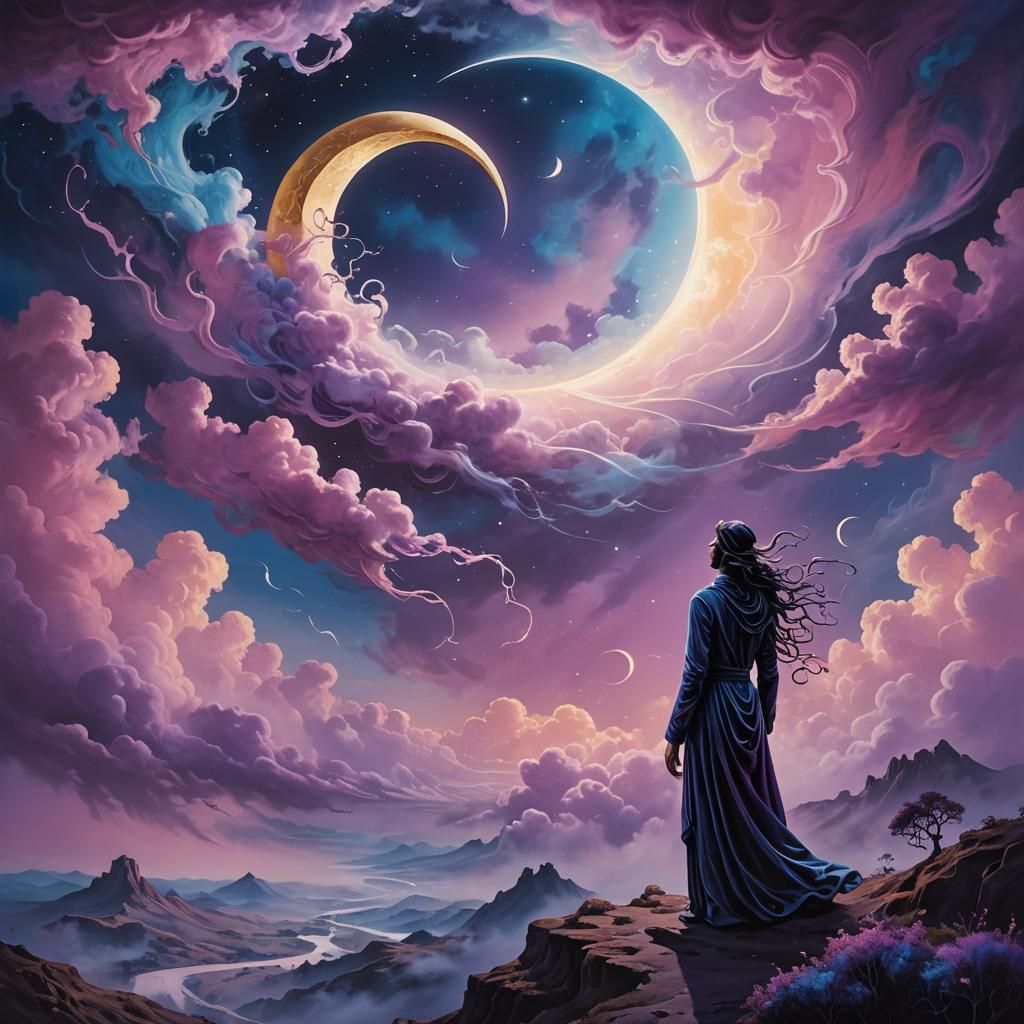 Mystical Being in Dreamlike Surrealist Landscape