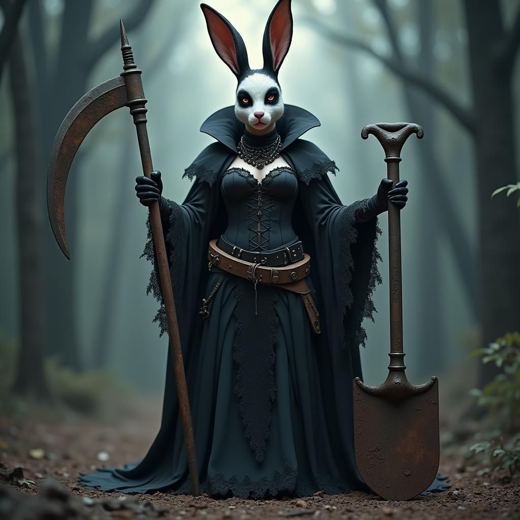 Gothic Rabbit Necromancer in Dark Fantasy Style