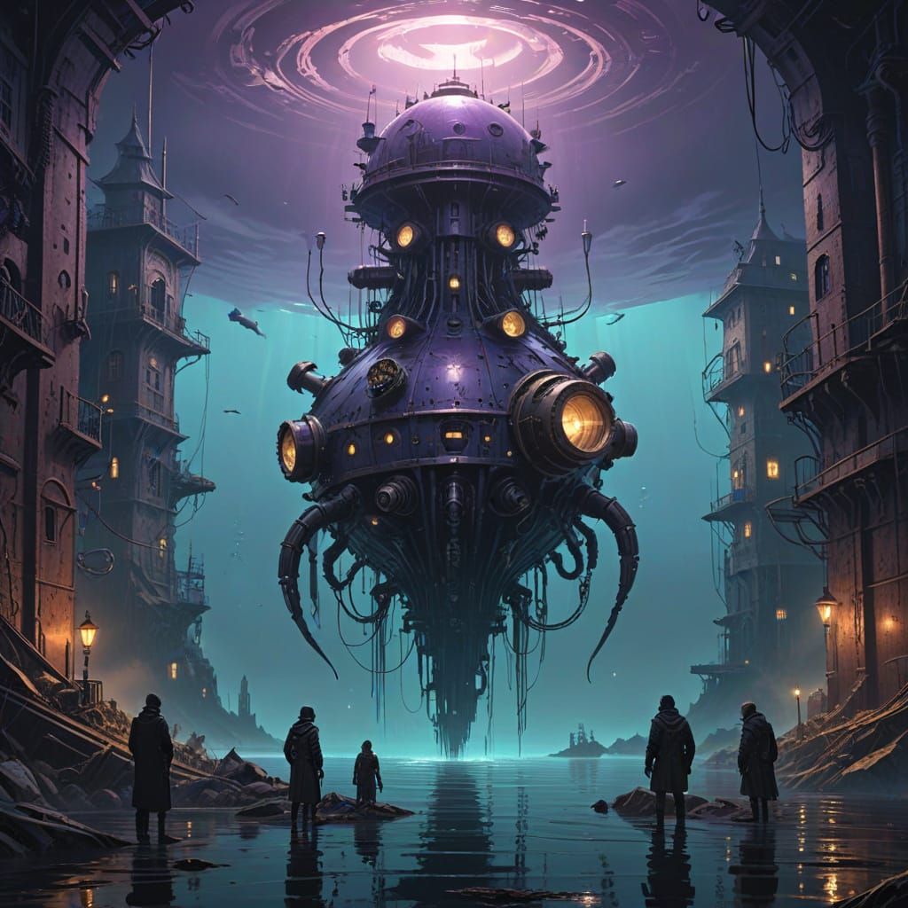 Steampunk Friends in an Underwater City of Intricate Machine...