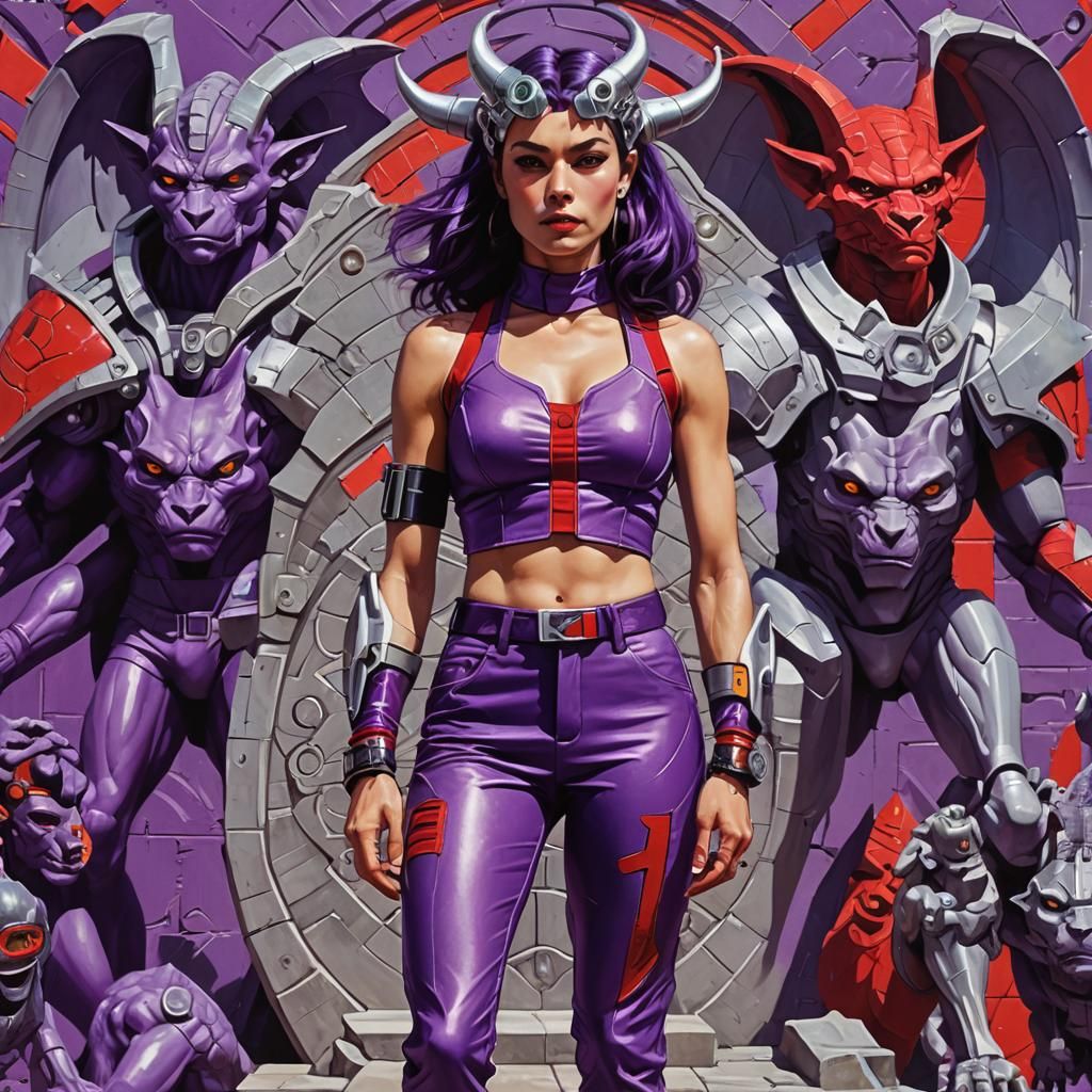 Cyberpunk Woman with Gargoyles in Santiago